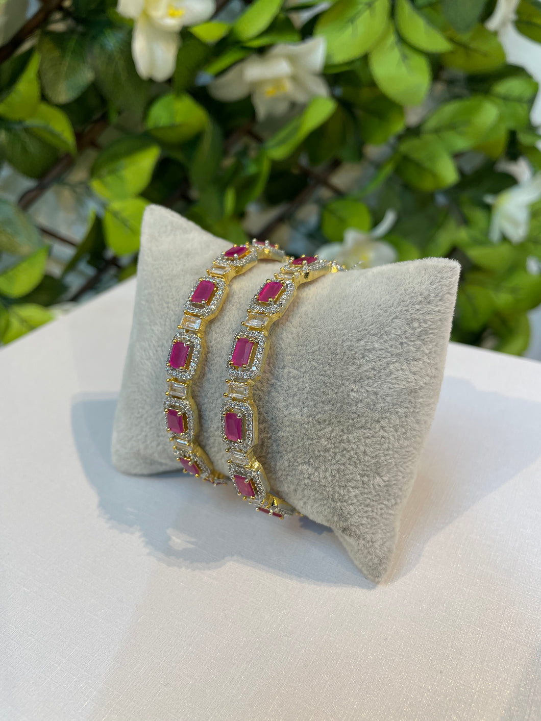 Gold and silver ruby bangles - House Of Swavo