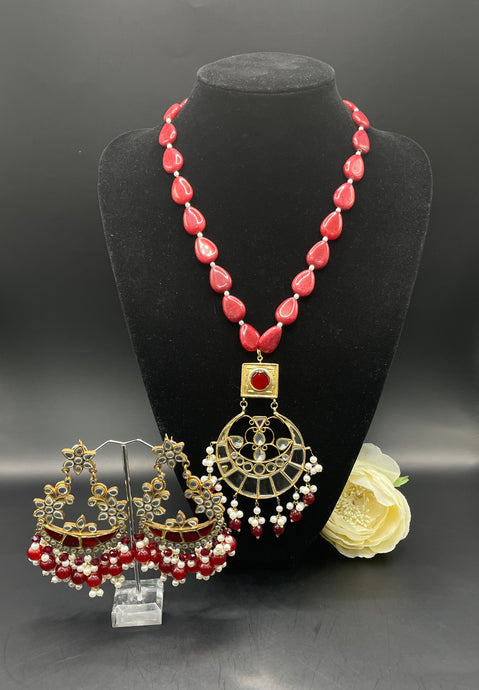 Red and gold earrings and necklace set