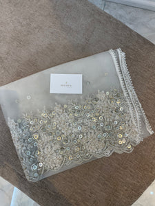 Ivory and white embellished scarf - House Of Swavo