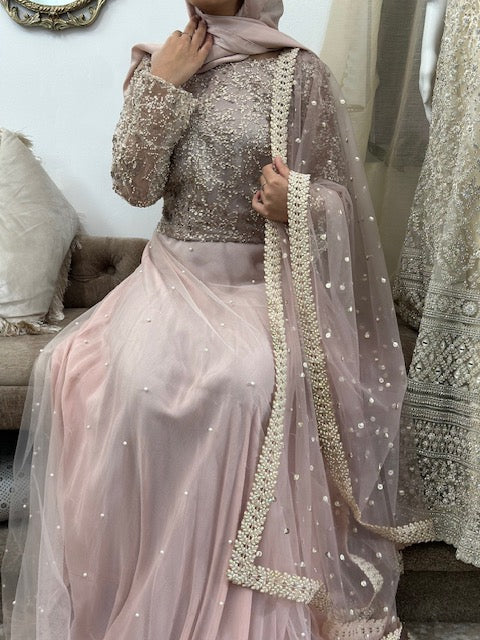 Alia Pink and Pearl Skirt & Top - House Of Swavo