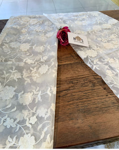 White Floral Embroidered Scarf - House Of Swavo